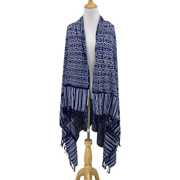 Antik Batik Wrap Womens OS One Size Blue Multi Printed Tassel Scarf Boho Shawl - Picture 1 of 9